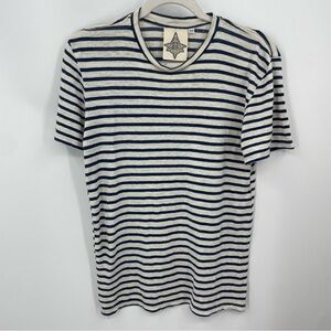 Jungmaven Mountain Stripe Shirt Navy cream Hemp Cotton Tee American Made Size XS